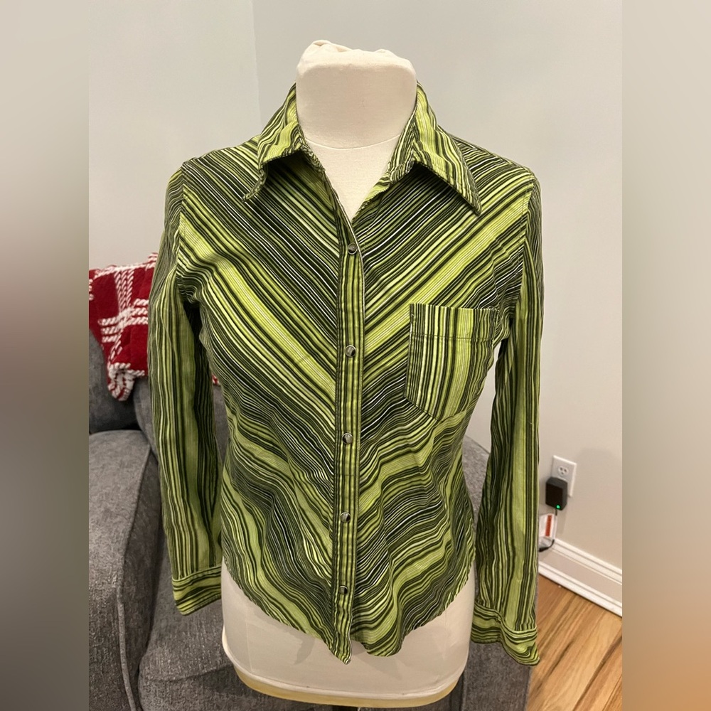 Andrew & Co Vintage Y2K Striped Boho Blouse Velour corduroy Woman’s M